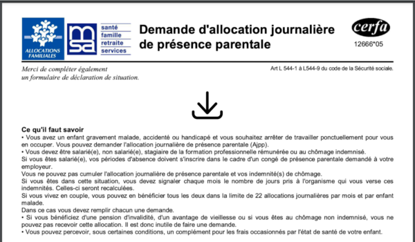 Allocation journalière de présence parentale AJPP